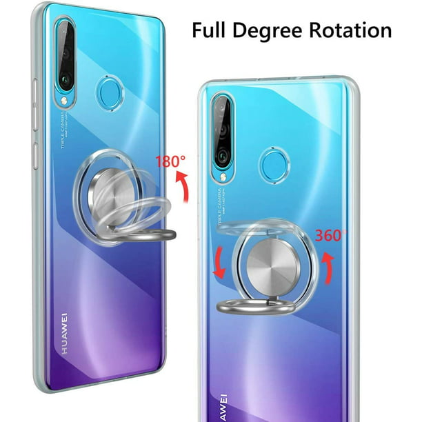 Funda de teléfono para Huawei P30 Lite con protector de pantalla de vidrio  templado y soporte magnético para anillo con soporte, accesorios delgados
