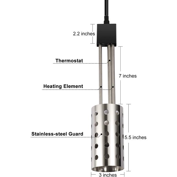 Calentador de inmersión de 1500 W, calentador de agua GESAIL con protector  de acero inoxidable 304, calentador de cubo sumergible con termostato y