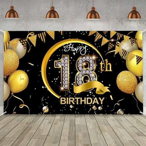Feliz pancarta de cumpleaños número 18, fiesta de cumpleaños