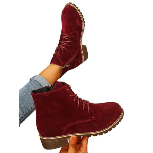 Oucaili Botas para mujer con cordones botines de tobillo botas