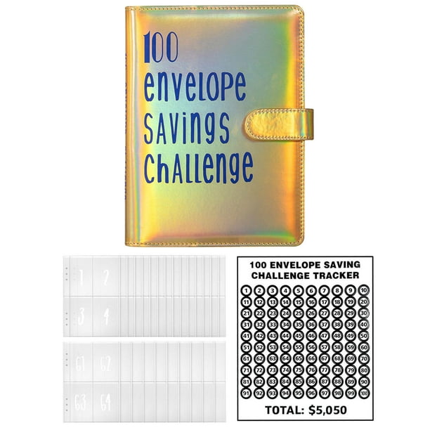 100 sobres Carpeta de desafíos para ahorrar dinero, libreta de ahorro,  planificación y ahorro Negro Brillo Cola Carpeta de desafíos de ahorro
