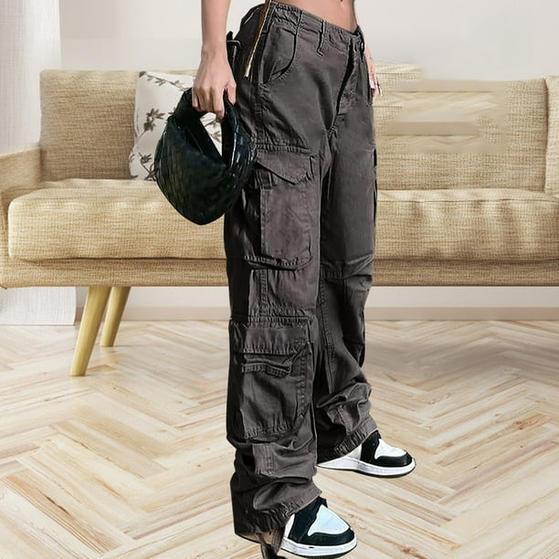 Pantalones cargo para hombre con bolsillos, pantalones de cintura alta de  moda callejera, pantalones de trabajo holgados de pierna ancha, pantalones  
