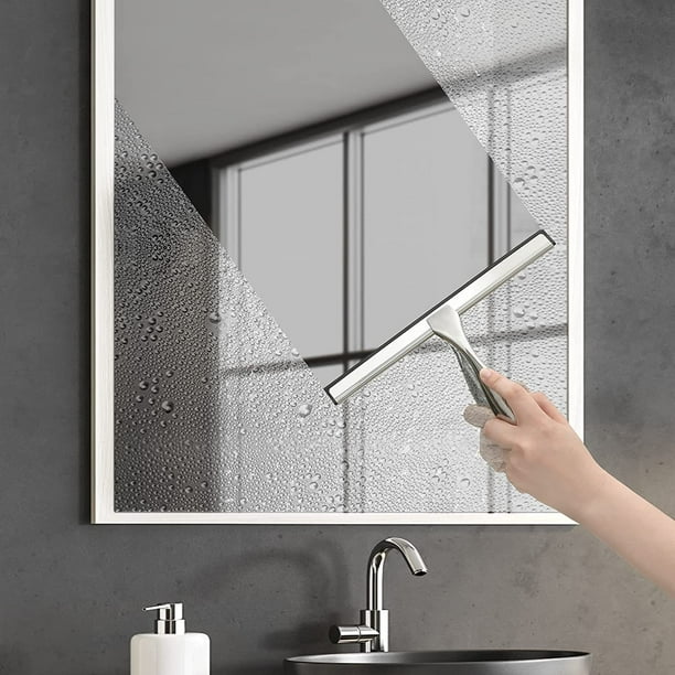 Escobilla de goma multiusos de acero inoxidable para puertas de ducha con 1  gancho adhesivo, herramienta de limpieza de baño