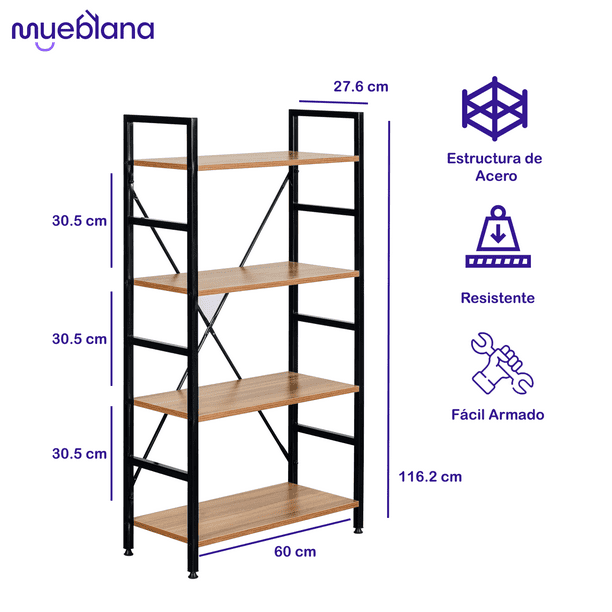 MUEBLANA, Estante Organizador Clare con 4 Repisas