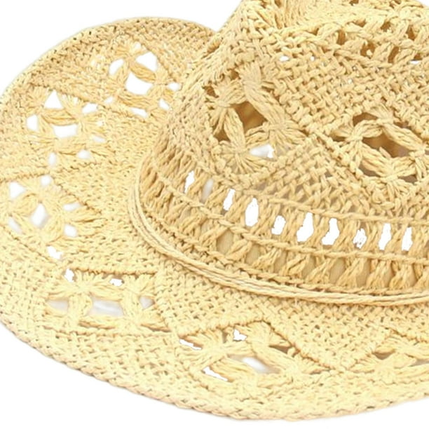 Sombreros de paja para mujer, ala , protección solar para exteriores, sombrero  de vaquero para , gorras Fedora Beige Sunnimix Sombrero de vaquero