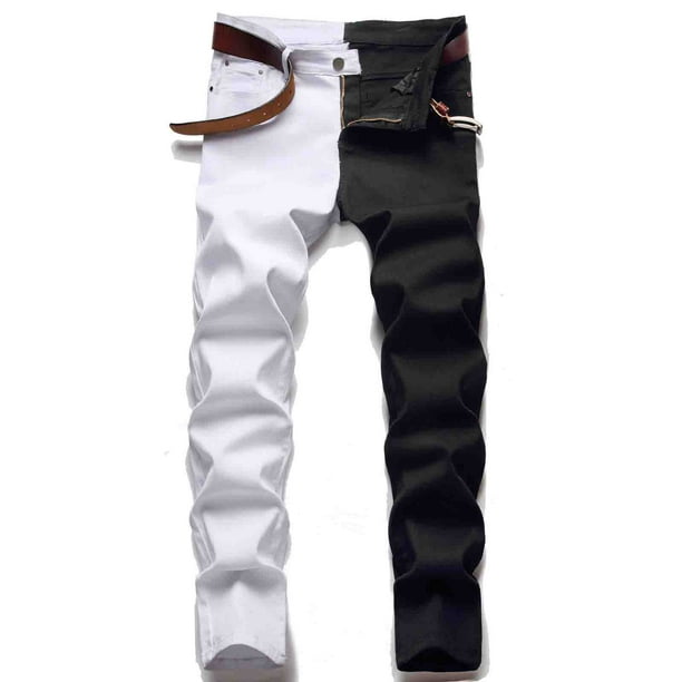 Nuevos pantalones casuales de moda para hombre con cierre de cremallera,  pantalones vaqueros elásticos lavados con Panel Pompotops oipoqjl42313