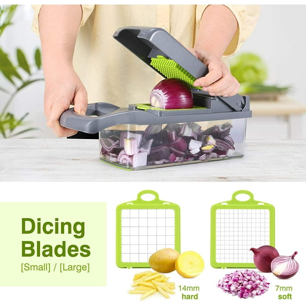 Picador de verduras, picador de alimentos, Pro 12 en 1 multifuncional para  cebollas/verduras con recipiente, cortador de verduras, cortador de