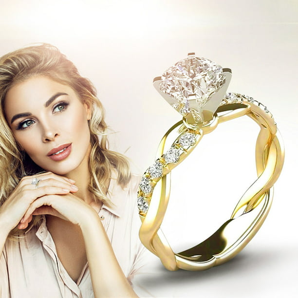 Comprar Anillos de boda de diseño estético para mujer con piedra de  circonia cúbica brillante, anillos de compromiso elegantes, joyería de moda