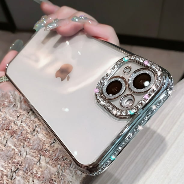 Funda transparente de lujo con purpurina y diamantes para iPhone 13 11 12  14 Pro Max Plus, funda de silicona suave para mujer a prueba de golpes Tan  Jianjun unisex