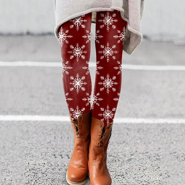 Gibobby Leggings Navideños Leggings de moda para mujer, pantalones de bota  largos elásticos ajustados con estampado navideño informal(Vino,M)