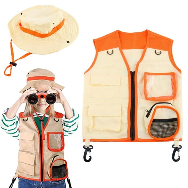 Conjunto de disfraz de explorador para niños, chaleco de carga y sombrero,  Kit de explorador al aire libre, juego de rol, Cosplay para explorador de
