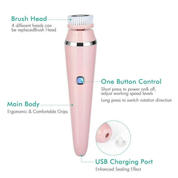 Cepillo de limpieza facial: Cepillo limpiador facial recargable por USB,  IPX7, impermeable, cepillo limpiador eléctrico giratorio para mujeres y