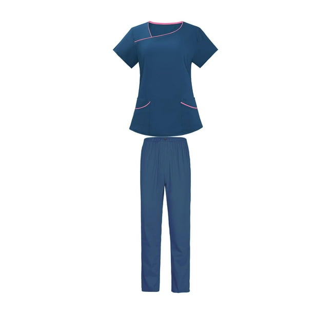 Conjunto de uniforme de enfermería para mujeres y hombres, túnica y  pantalones elásticos, manga corta, 2 bolsillos, disfraz de enfermera de  hospital claro Sunnimix traje de trabajo de enfermera