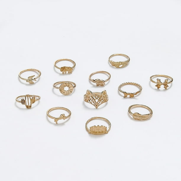 Juego de 8 anillos de plata vintage para mujer con combinación de