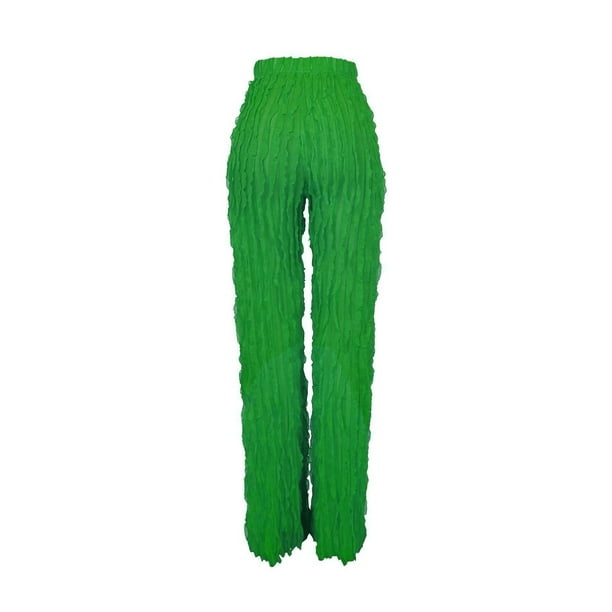 Gibobby pantalones nieve mujer Pantalones de cintura alta elásticos con  volantes y pierna ancha con patrón ondulado de malla de Color liso para  mujer, pantalones modernos y cómodos (Verde, XL)