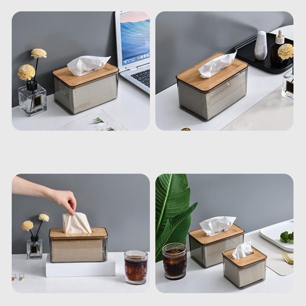 Caja de pañuelos de plástico, caja de pañuelos con cubierta de madera para  auto y oficina en casa (redonda)