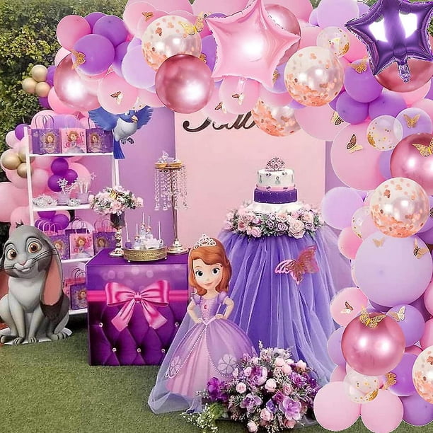 Kit de adornos y decoración de 126 guirnaldas de globos de mariposas rosas  y moradas, arco de globos con tema de mariposas y globos de lámina dorada  de mariposa estrella para niñas