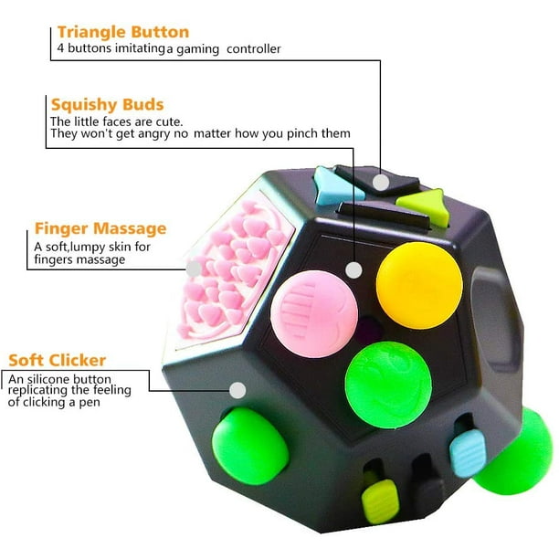 Cubo antiestrés de 12 lados, juguete antiestrés Dodecagon para niños y  adultos, alivio del estrés y la ansiedad, antidepresión con ADHD ADD OCD  autismo (negro) JAMW Sencillez