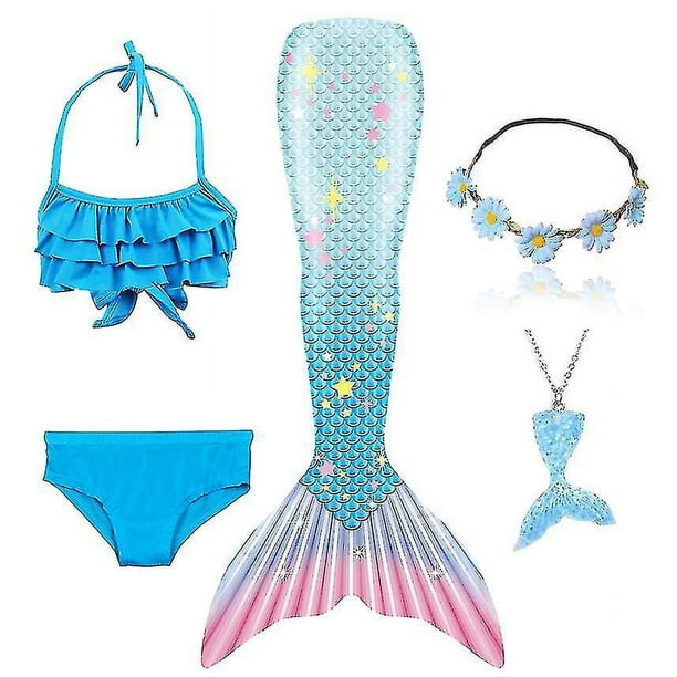 2023-5 unids/set traje de baño de cola de sirena para niñas disfraz de  sirenita Cosplay ropa de playa traje de baño-1