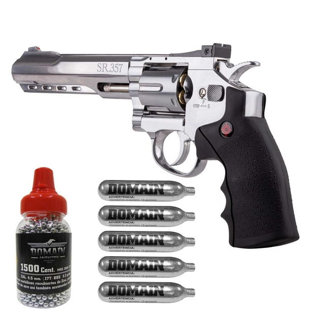 Pistola Revolver Fullmetal Crosman 5 Tanques Co2 + 1500 Bbs Kit De