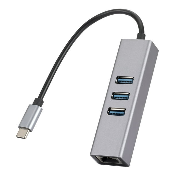 Adaptador USB C Hub multipuerto USB 3 puertos USB 3.0 Adaptador de red LAN  Gigabit Ethernet portátil Estación de acoplamiento para computad Hugo  Adaptador de Ethernet