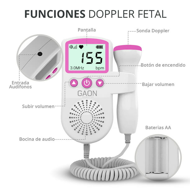Doppler Fetal Ultrasonido Portatil Detector de Frecuencia Cardiaca Fetal  Rosa Gaon JSL-T501