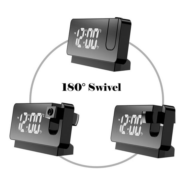 Proyección Reloj despertador Proyector de 180 ° con radio FM Función de  repetición 4 atenuador Alar MABOTO Despertador