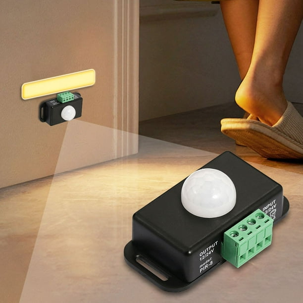 Interruptor automático de Sensor de movimiento PIR, cc 12V, 24V, 6A, para  tira de luz LED (negro)