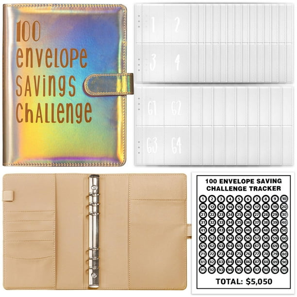 Carpeta de desafío de sobres 100 | Una forma divertida de ahorrar $5,050,  carpeta de presupuesto, libro de desafíos de ahorro con sobres (negro)