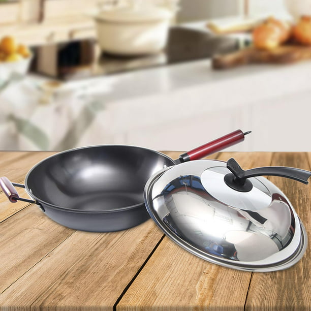 Wok revestido de cocina con tapa Sartén con tapa Compatible con IH 32cm  perfecl sartén wok