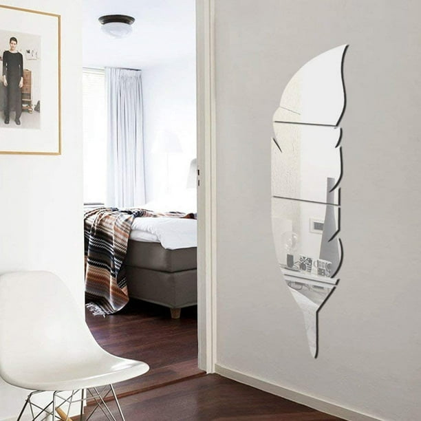 Espejo adhesivo con luz de plumas, espejo decorativo de arte de pared  extraíble moderno 3D para la sala de estar del hogar 73x18cm TUNC Sencillez