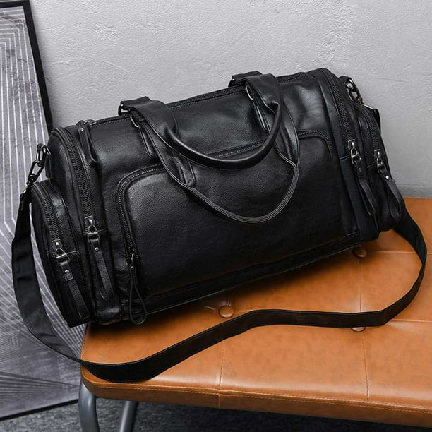 Bolsa de equipaje de viaje de cuero, bolso de mano retro para hombre, Marrón