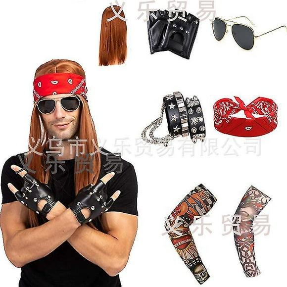 juego de pelucas rock star heavy metal para hombre accesorios de disfraz rockstar 80s yongsheng