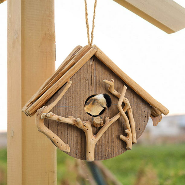 Casa nido de pájaros artesanal de madera para colgar verde – Evócalo