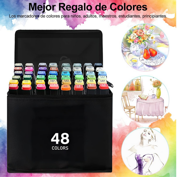 Ripley - SET 48 LÁPICES ROTULADORES PROFESIONAL PUNTA DOBLE + ESTUCHE