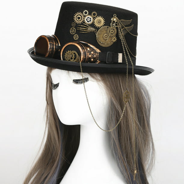 Sombrero steampunk para mujer y hombre con gafas de engranaje, sombrero de  fiesta, sombrero de rendimiento, accesorios sombrero negro, talla 22.4 in