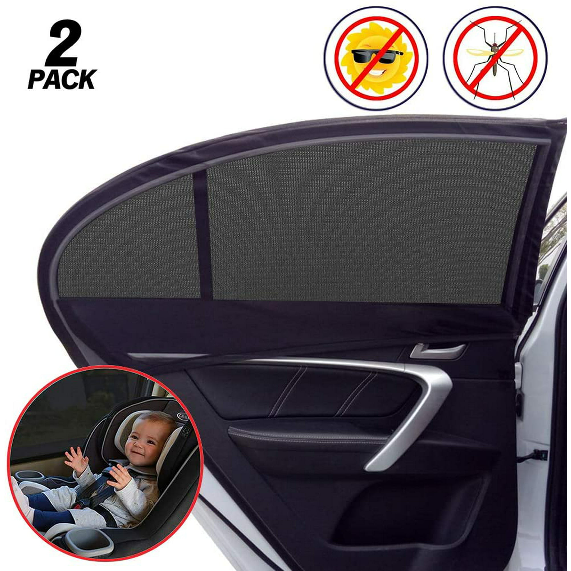 Parasol para ventana de automóvil para bebé, paquete de 2 protectores de  sol, malla transpirable para ventana lateral trasera de automóvil para SUV