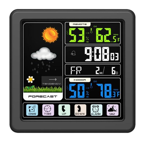 Estación meteorológica, Interior y exterior, Incluye sensor de clima  inalámbrico, Pronóstico del tiempo, Pantalla de tiempo, Display LCD
