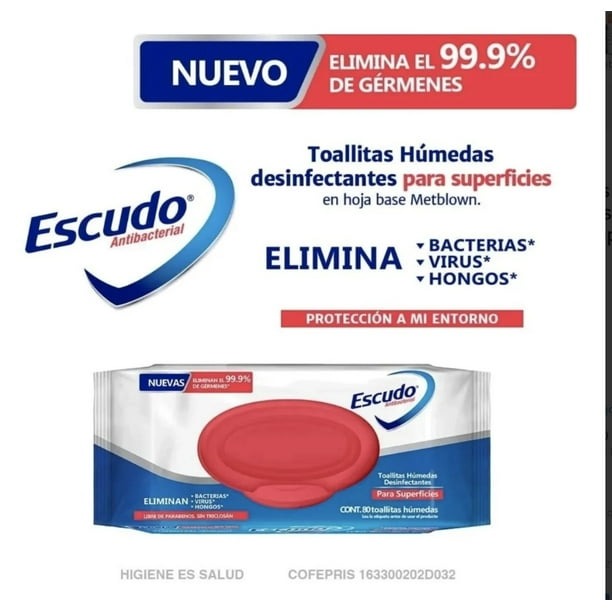 Farmacias del Ahorro, TOALLITAS HUMEDAS ESCUDO DESINFECTANTES SUPERFICIES  80PZ
