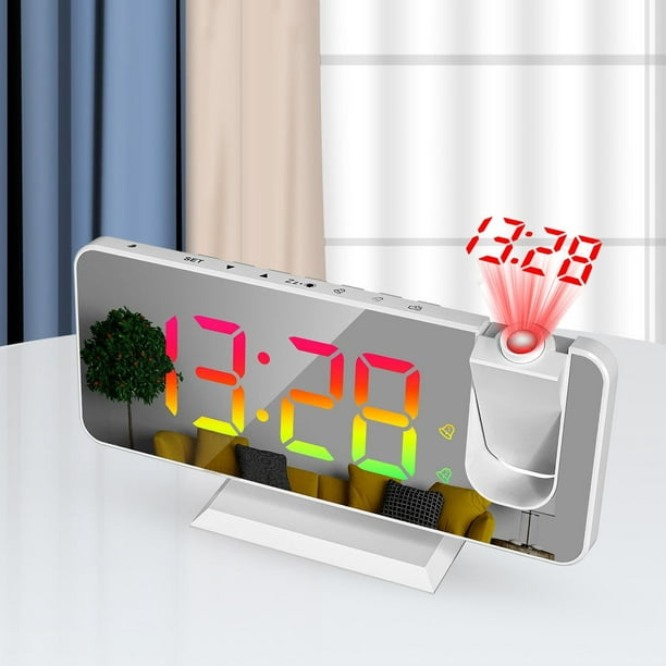 Reloj despertador con proyección de rotación de 180 ° para dormitorio, LED,  colorido, Digital, electrónico, escritorio