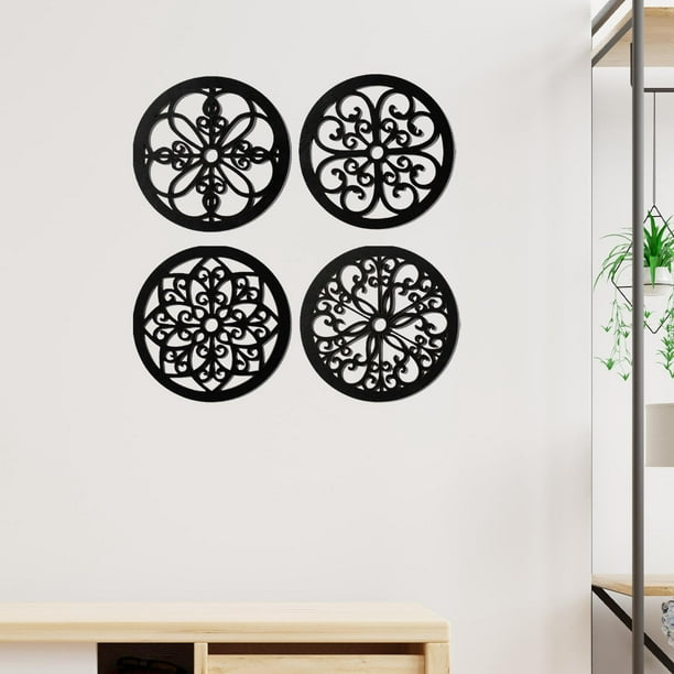 Arte de pared de metal, decoración de pared de metal para el  hogar, juego de 3 mandalas de madera, decoración para colgar en la pared,  mural de pared tallada con flores