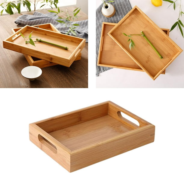 Bandeja de bambú orgánico para servir, bandeja rectangular de madera para  desayuno, bandeja de madera para servir, bandejas rectangulares de madera