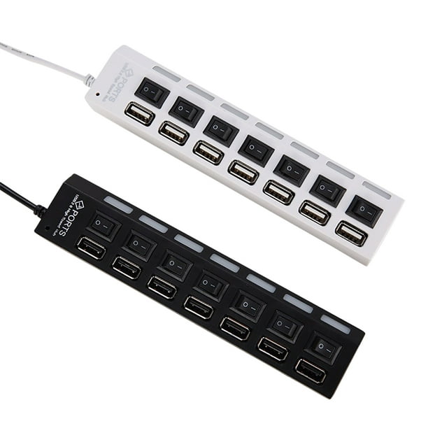 Hub USB 2.0 de 7 puertos, divisor USB Hub USB con interruptores  individuales para laptop, computadora, teclado y mouse, dispositivos USB  (negro)