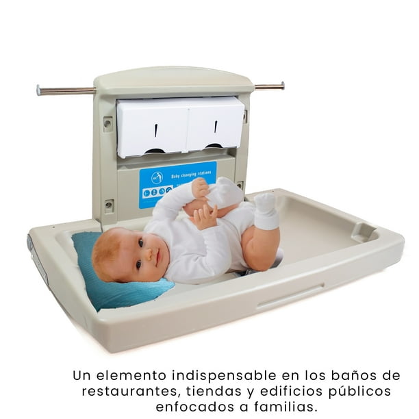 Cambiador comercial para bebés, cambiador de bebé montado en la pared con  correa de seguridad, cambiador montado en la pared para baño comercial