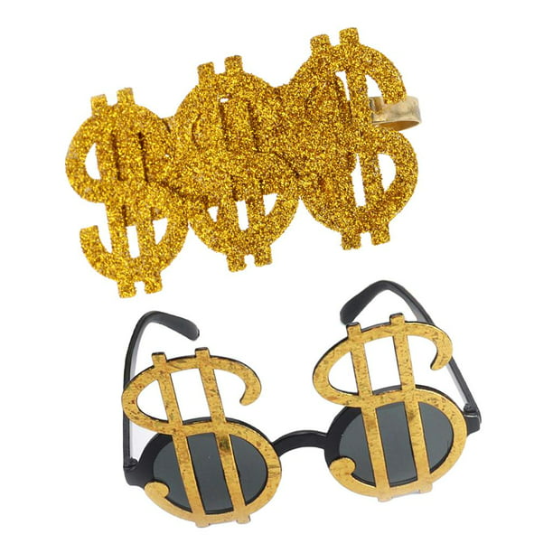2 Uds Brillo Dorado de Dólar Gafas de Unisex Adultos Disfraces Disfraz  Cosplay Prop Yuyangstore Gafas de sol de oro dólar USD