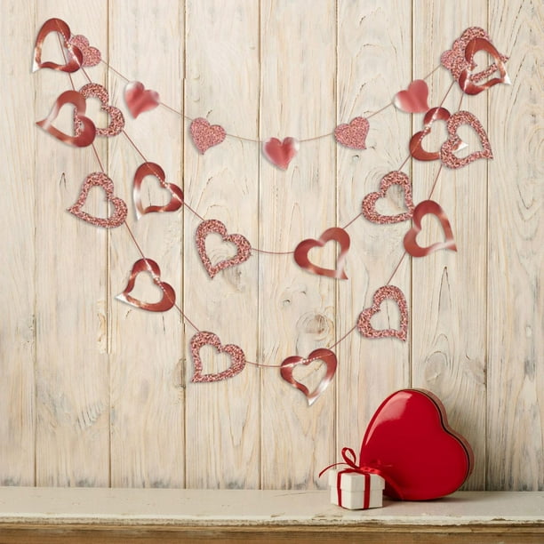 Decoración del día de San Valentín Fondo de fiesta de San Valentín  Corazones de oro rojo guirnalda de boda de papel Guirnalda de San Valentín  Decoraciones de despedida de soltera 