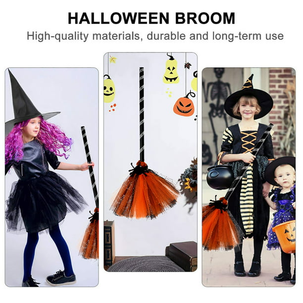 Escoba de bruja de Halloween, accesorios de escoba de plástico, escoba de  cosplay para suministros de fiesta de disfraces de Halloween, 2 piezas
