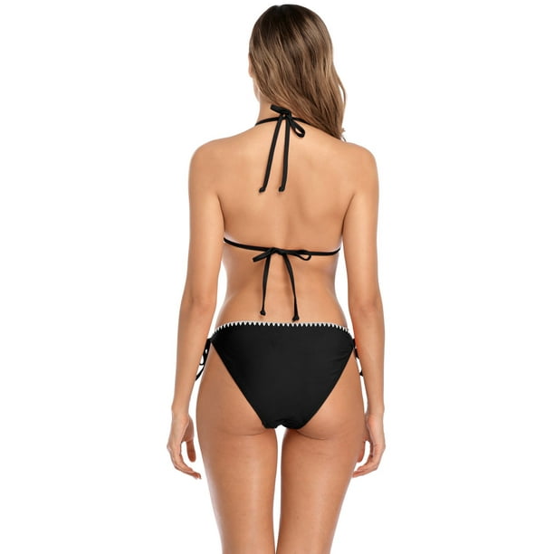  Linjinx Traje de baño para mujer brillante halter micro tangas  conjunto bikini extremo traje de baño con lazo, Negro - : Ropa, Zapatos y  Joyería