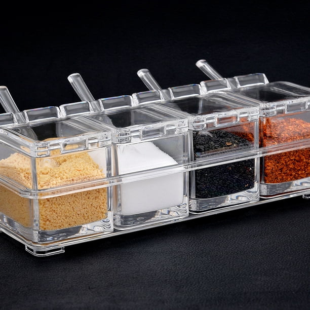 Yesland Tarros de especias transparentes para condimentos – Contenedor de  almacenamiento de 4 piezas para condimentos – Caja de condimentos de