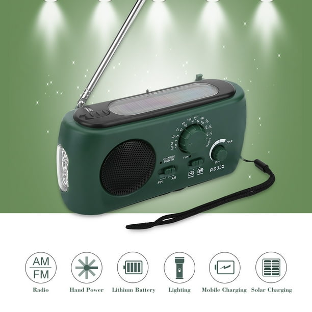 Radio Pequeña Portátil AM/FM, con Manivela Solar, Lámpara de Lectura de 3  LED y Cargador de Teléfono Móvil por Unbranded TJA02581